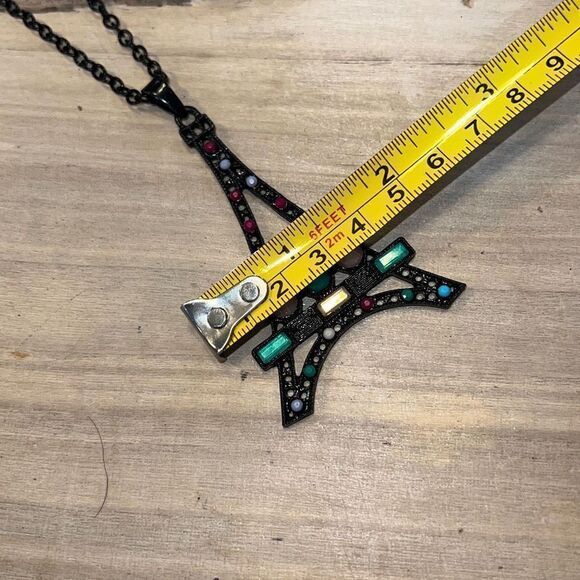 Jeweled Black Paris EffieTower With Pinks, Greens, Red, Blue On Chain - Picture 4 of 6